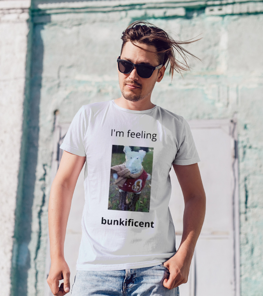 I'm Feeling Bunkificent Stuffed Animal In Scarf T-Shirt