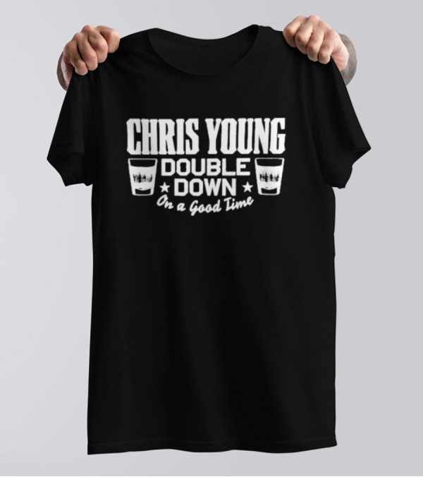 Chris Young Double Down On A Good Time Whiskey Glasses Stars T-Shirt