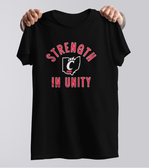 Cincinnati Bearcats Strength In Unity Ohio Outline With Bearcat Paw T-Shirt