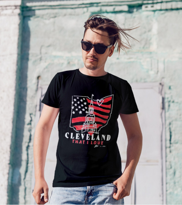 Cleveland That I Love American Flag Tower Ohio Heart Stars Stripes T-Shirt