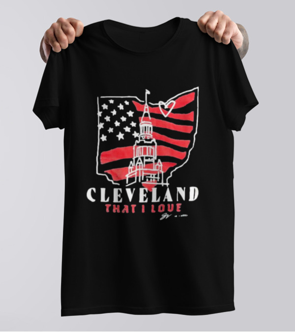 Cleveland That I Love American Flag Tower Ohio Heart Stars Stripes T-Shirt