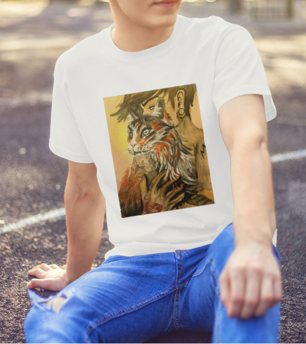 Companionship Megan Watkins Cat And Person With Tattoo And Ear Gauge T-Shirt