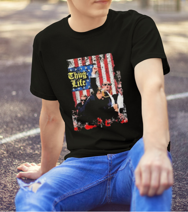 Donald Trump 2024 Thug Life Raised Fist President Xl American Flag T-Shirt