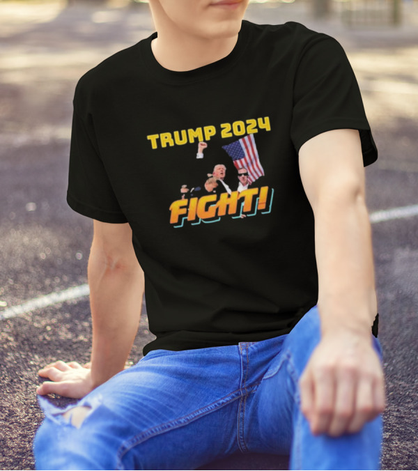 TRUMP 2024 FIGHT FIGHT FIGHT FLAG AND DEFiance T-Shirt