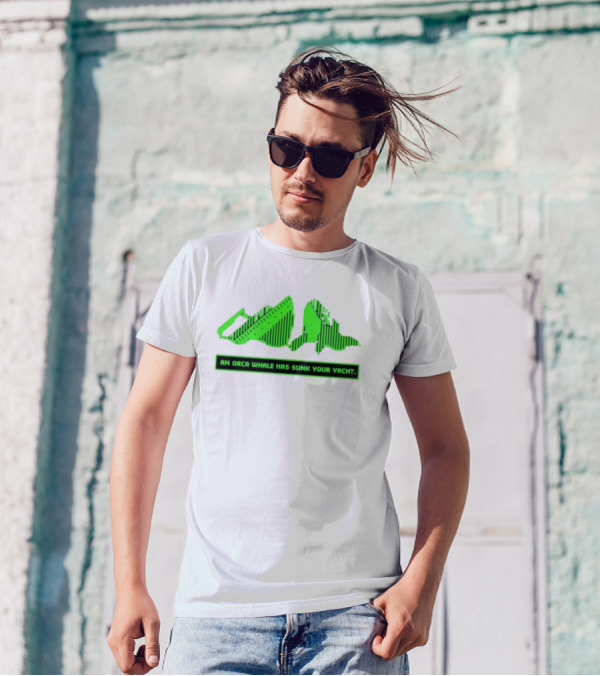 An Orca Whale Has Sunk Your Yacht Green Retro Pixel Art Aaron’s Art Room T-Shirt