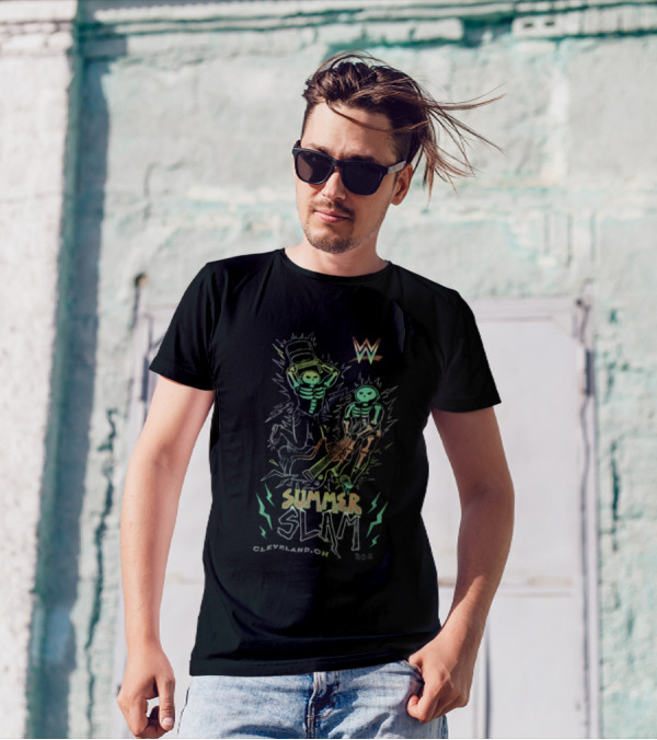 WWE Summer Slam Cleveland OH 2024 Electric Skeleton Wrestler T-Shirt