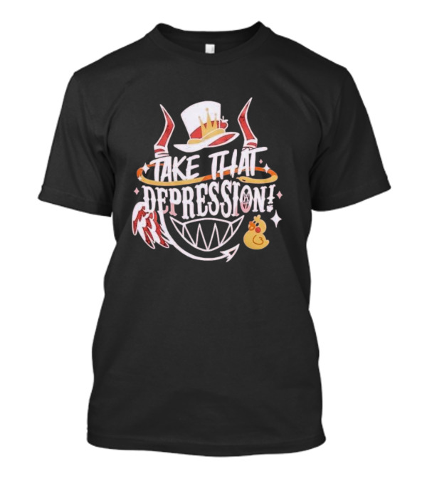 Take That Depression 2024 Hazbin Hotel Crowned Top Hat Winged Grinning Rubber Duck T-Shirt