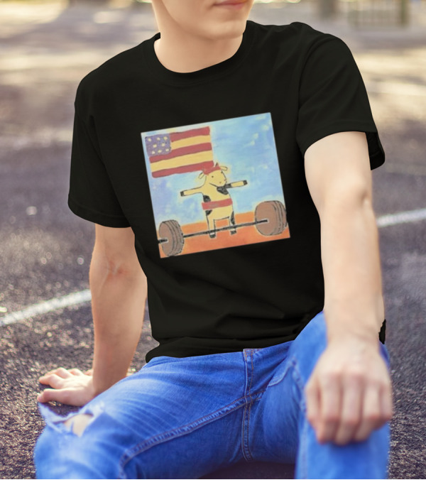 Lean Beef Patty American Flag Deadlifting Cow T-Shirt