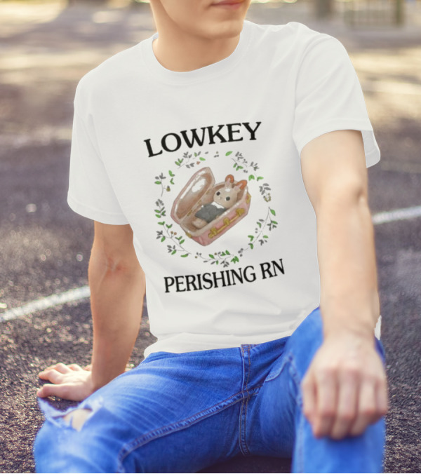 LOWKEY PERISHING RN Bunny Coffin Surrounded By Leaves T-Shirt
