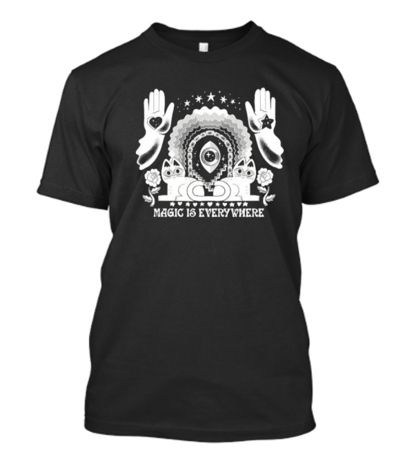 Magic Is Everywhere Witch Cat Stars Hands Flowers Pinkgabbercat T-Shirt