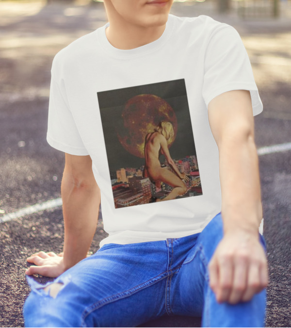 Midnight Blues Girl Moonlit Cityscape T-Shirt