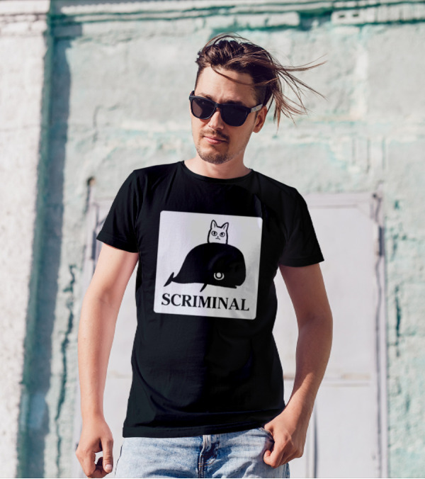 SCRIMINAL N O Marsh Scrimshaw Cat Whale T-Shirt
