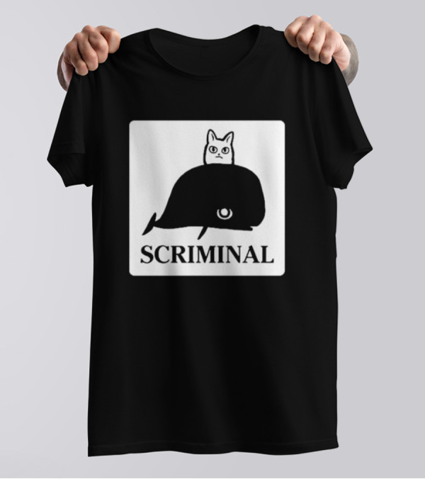 SCRIMINAL N O Marsh Scrimshaw Cat Whale T-Shirt