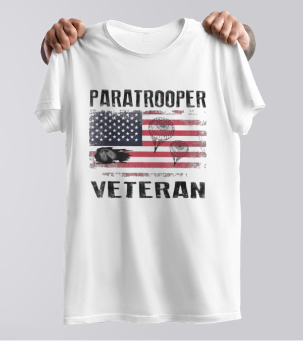 Paratrooper Veteran US Flag Tribute With Airborne T-Shirt