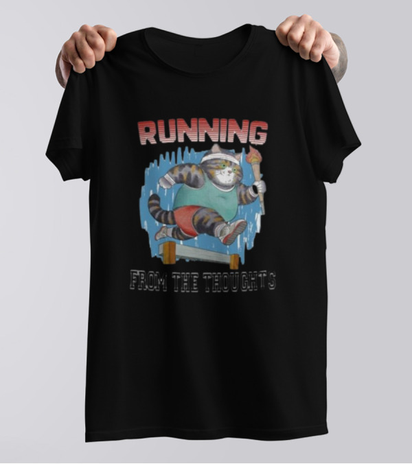 Running From The Thoughts Cat With Torch And Hurdle T-Shirt