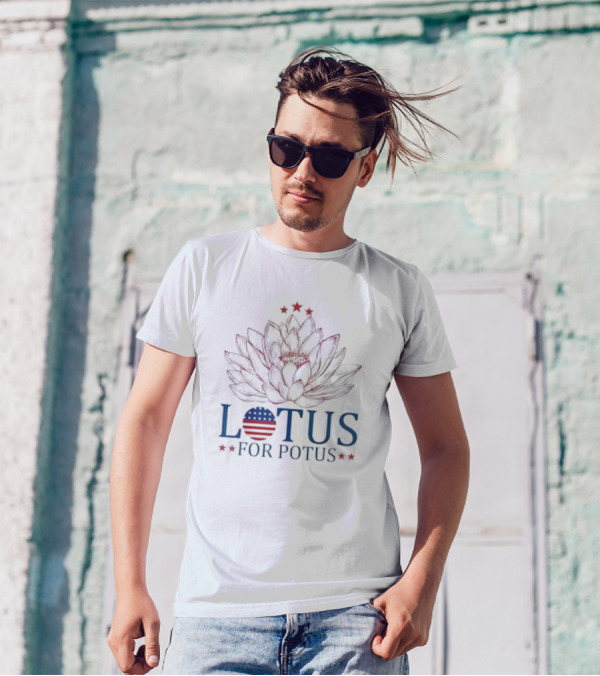 Kamala Harris 2024 Lotus For Potus President USA Flag Stars T-Shirt