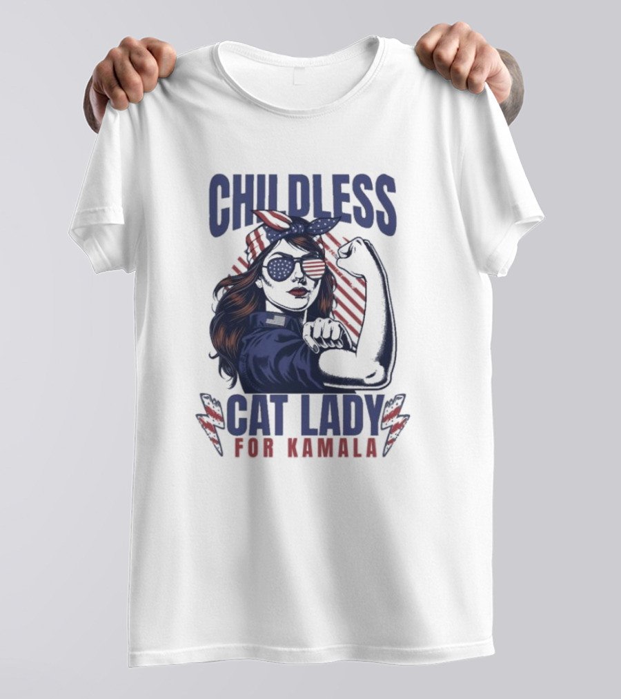Childless Cat Lady For Kamala President 2024 Women’s Power Women For Kamala Madam President T-Shirt