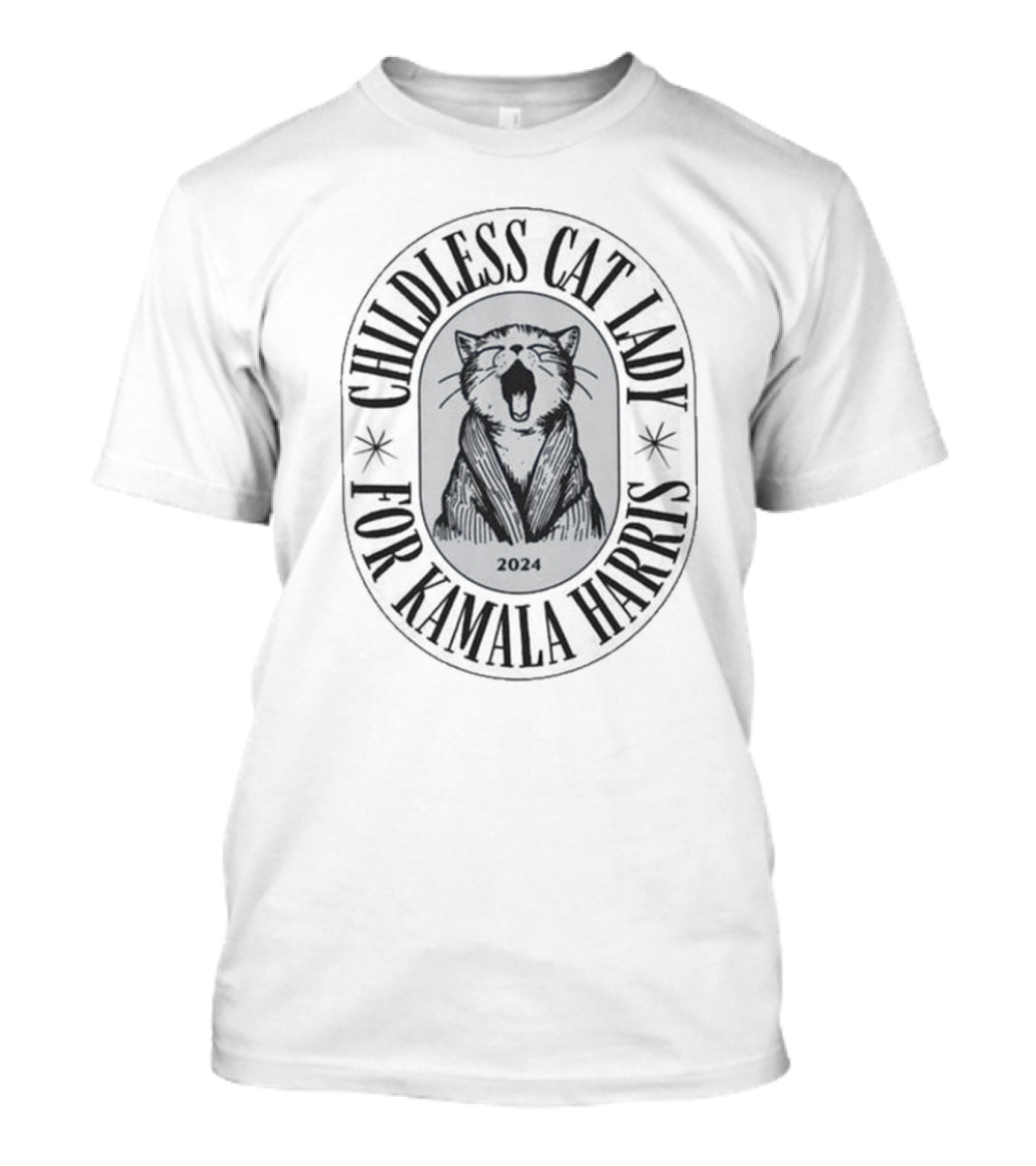 Childless Cat Lady For Kamala Harris 2024 Yawn Cute Cat Election Democratic Party Voting T-Shirt