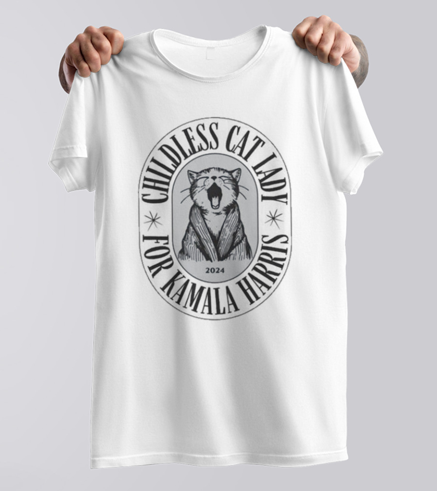 Childless Cat Lady For Kamala Harris 2024 Yawn Cute Cat Election Democratic Party Voting T-Shirt