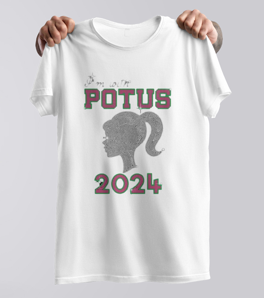 I'm With POTUS 2024 Green Pink Rhinestone Madam President Kamala Harris T-Shirt