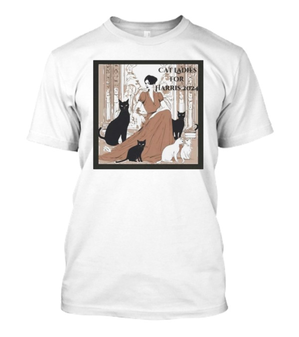 Cat Ladies For Harris 2024 Election With Cats And Woman In Elegant Dress T-Shirt