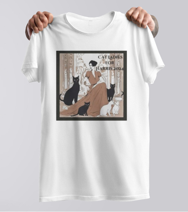 Cat Ladies For Harris 2024 Election With Cats And Woman In Elegant Dress T-Shirt