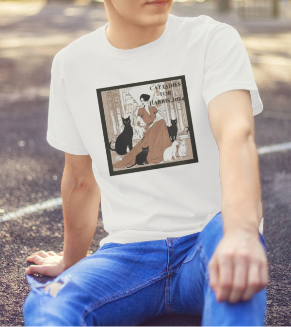 Cat Ladies For Harris 2024 Election With Cats And Woman In Elegant Dress T-Shirt