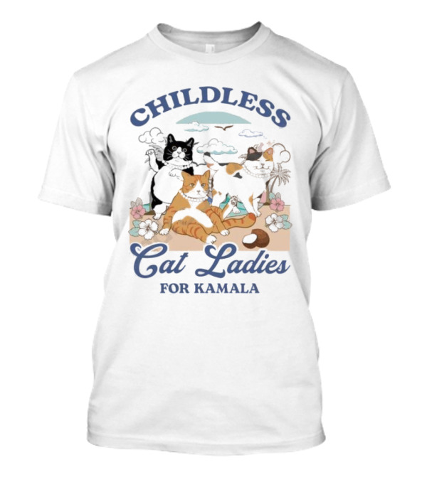 Childless Cat Ladies For Kamala With Cats On Beach T-Shirt