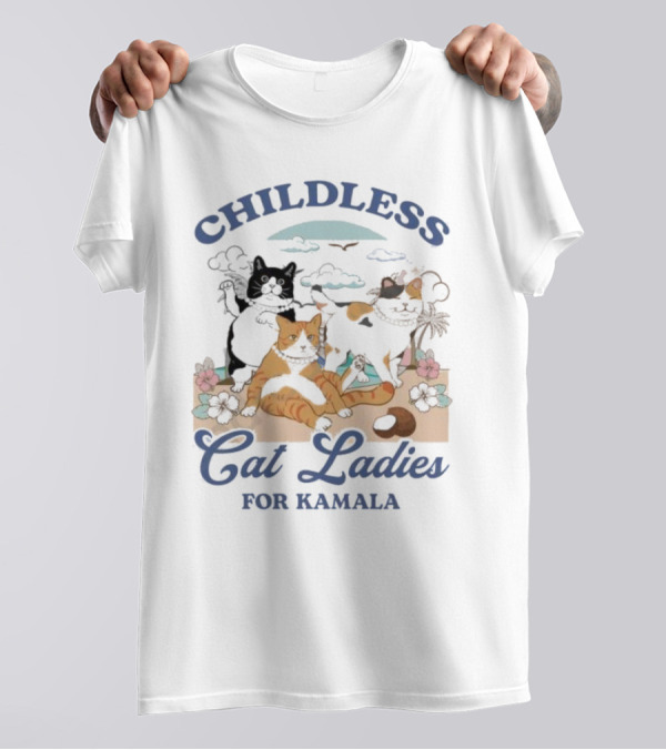 Childless Cat Ladies For Kamala With Cats On Beach T-Shirt