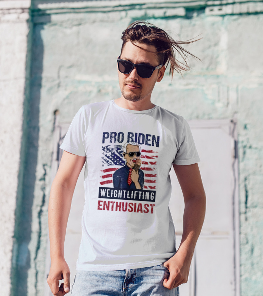 Pro Biden Weightlifting Enthusiast USA Flag Ice Cream Eating Patriotic T-Shirt