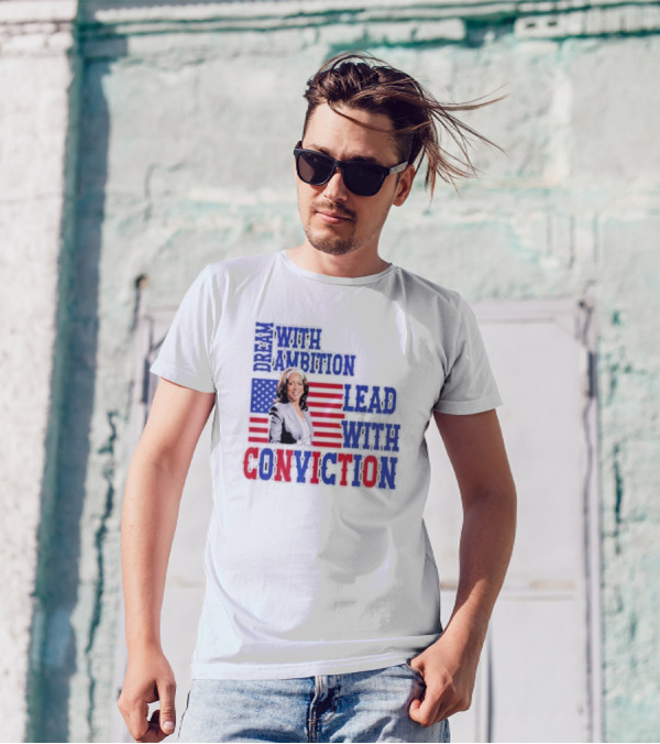 Dream With Ambition Lead With Conviction Kamala Harris 2024 Madam President American Flag T-Shirt
