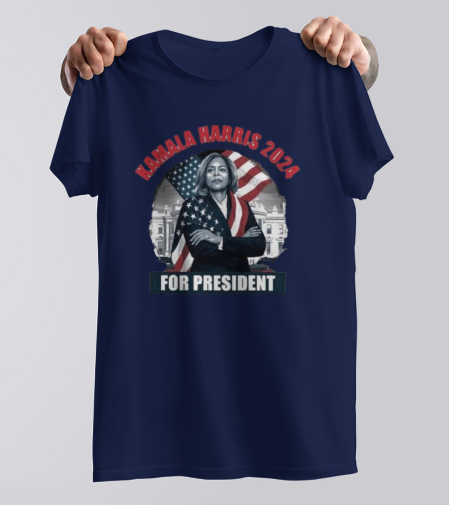 Kamala Harris 2024 For President American Flag White House T-Shirt