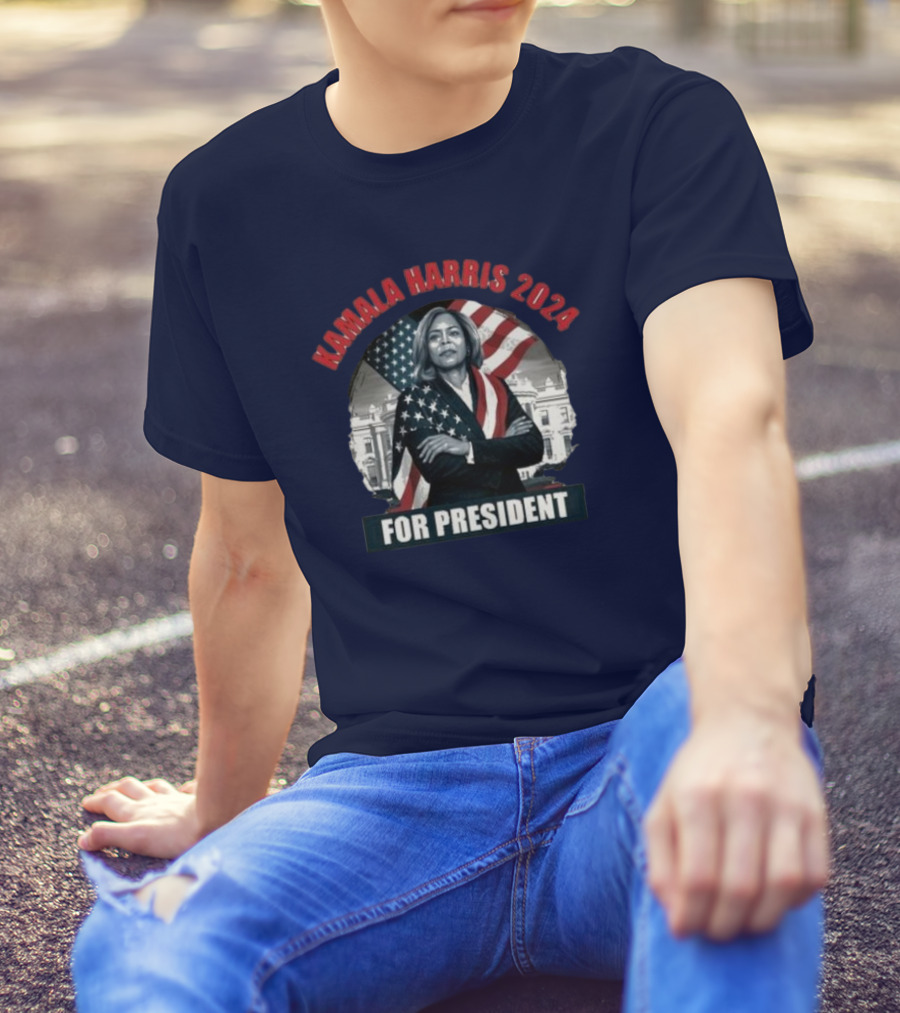 Kamala Harris 2024 For President American Flag White House T-Shirt