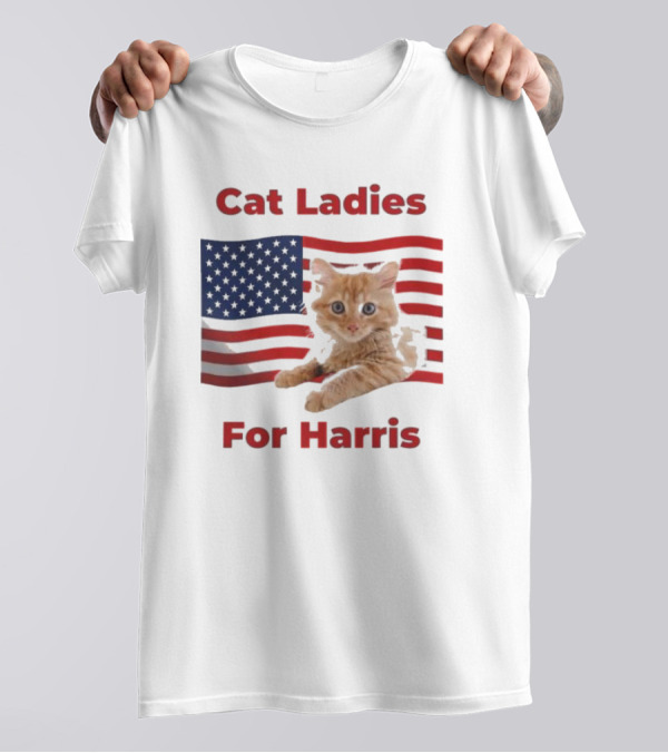 Cat Ladies For Harris Cute Cat America Flag Voting Power Women T-Shirt