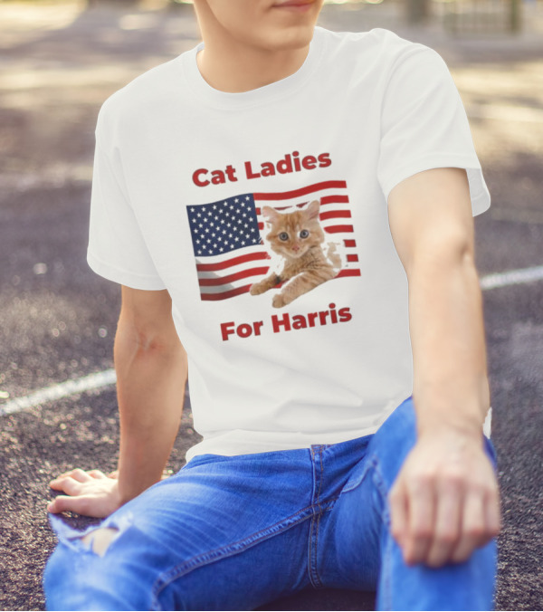 Cat Ladies For Harris Cute Cat America Flag Voting Power Women T-Shirt