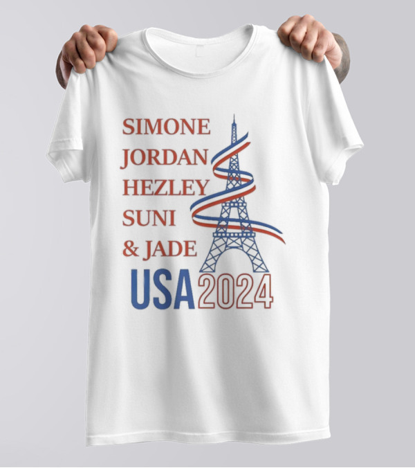 SIMONE JORDAN HEZLEY SUNI JADE USA 2024 Eiffel Tower Red Blue Spiral T-Shirt