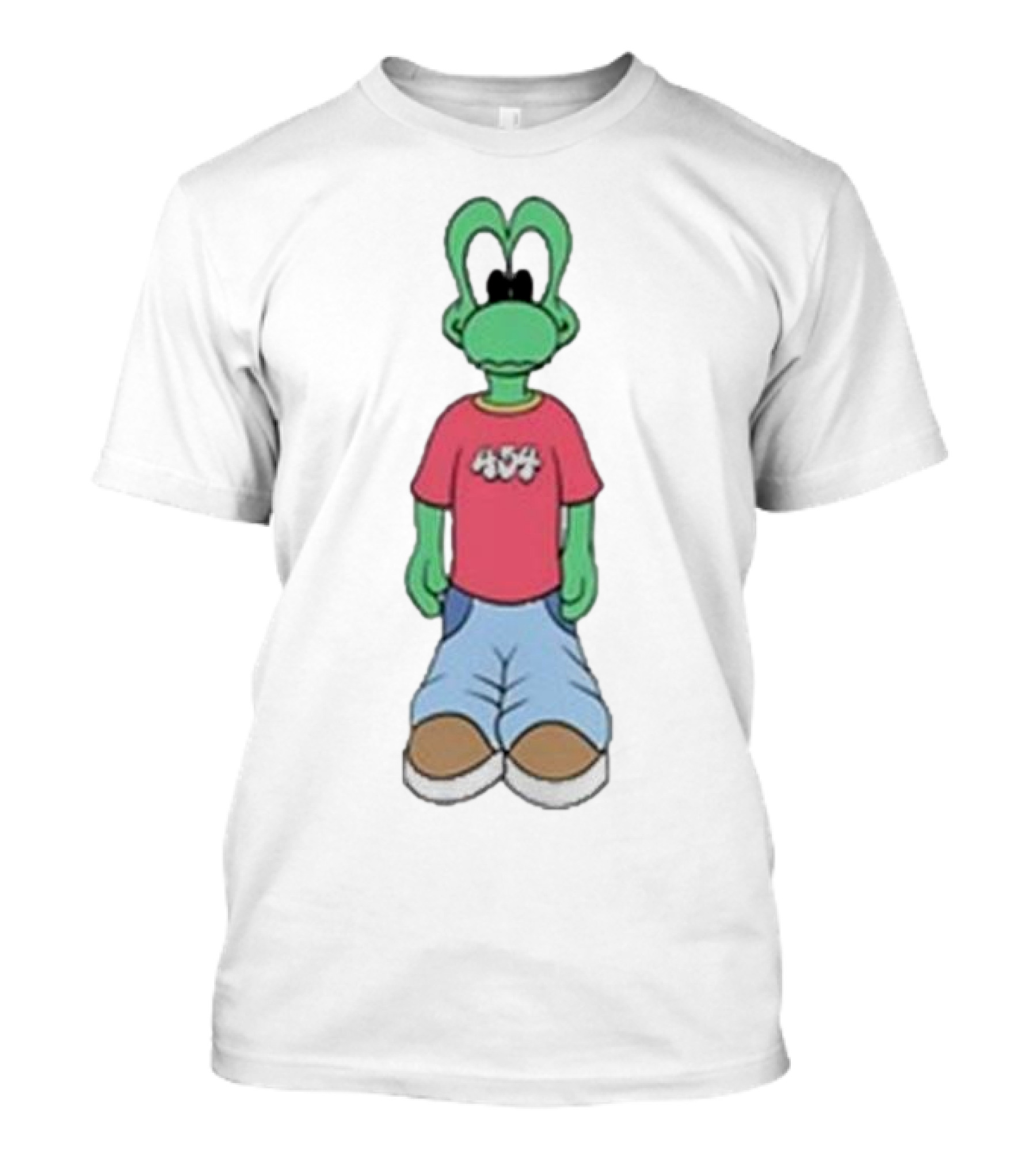 Squills 45for Life Double Green Character In Red Shirt And Blue Jeans With Oversized Shoes T-Shirt