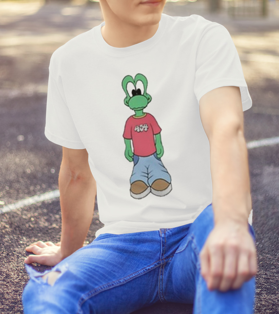 Squills 45for Life Double Green Character In Red Shirt And Blue Jeans With Oversized Shoes T-Shirt