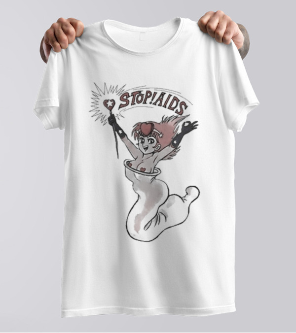 STOP AIDS Sailor Moon Wand Heart T-Shirt
