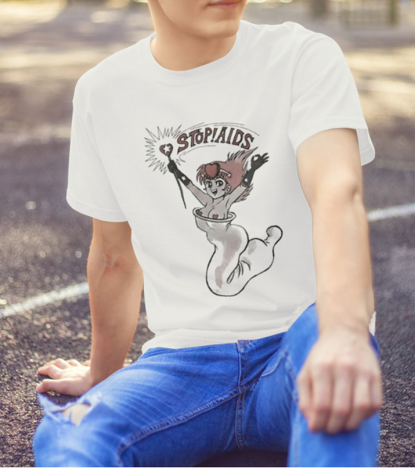 STOP AIDS Sailor Moon Wand Heart T-Shirt