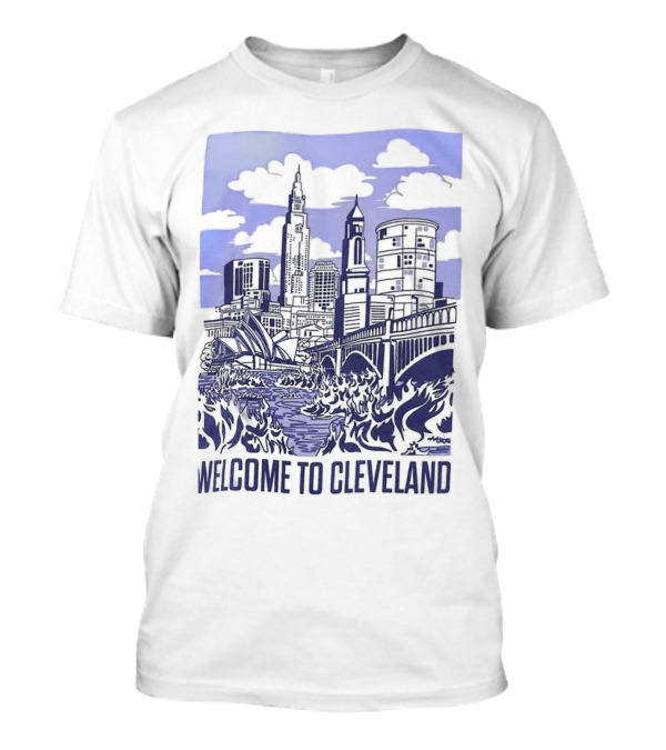 Welcome To Cleveland The Land Down Under Skyline And Flames T-Shirt