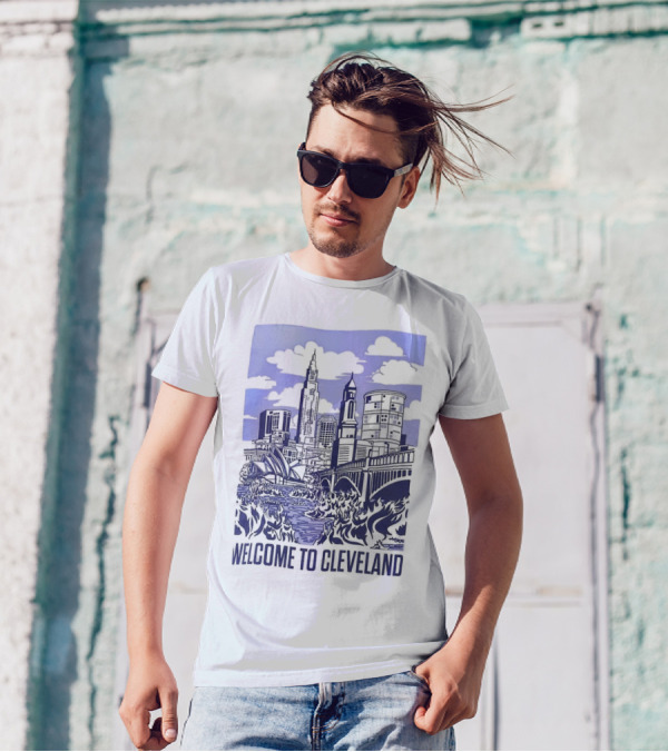 Welcome To Cleveland The Land Down Under Skyline And Flames T-Shirt