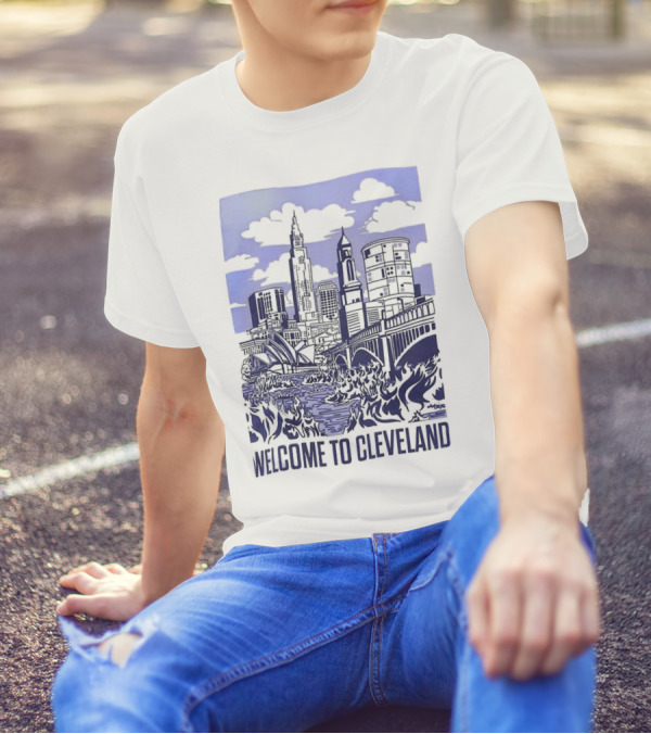 Welcome To Cleveland The Land Down Under Skyline And Flames T-Shirt