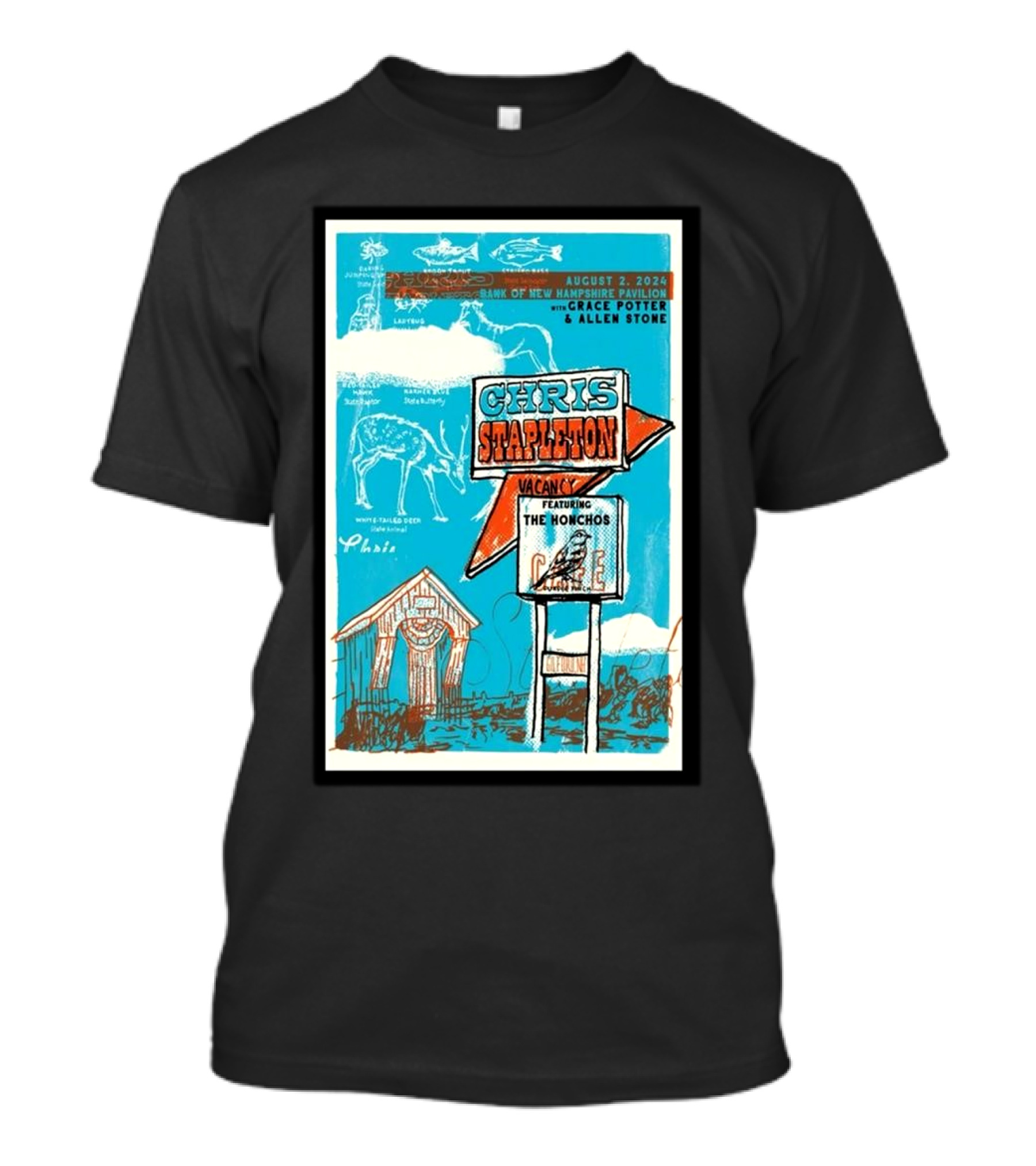Chris Stapleton New Hampshire Pavilion August 2024 Featuring Grace Potter Allen Stone The Honchos T-Shirt