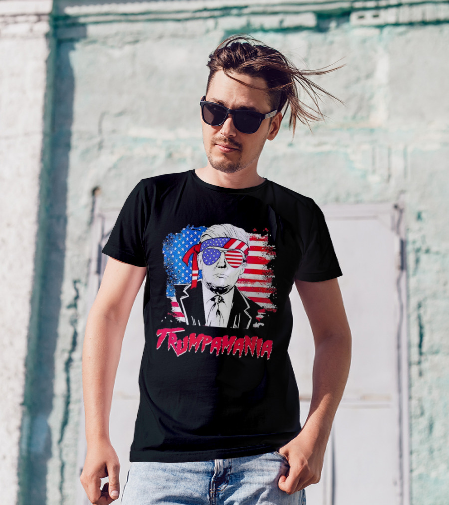 Trump Mania Trumpmania American Flag Sunglasses T-Shirt