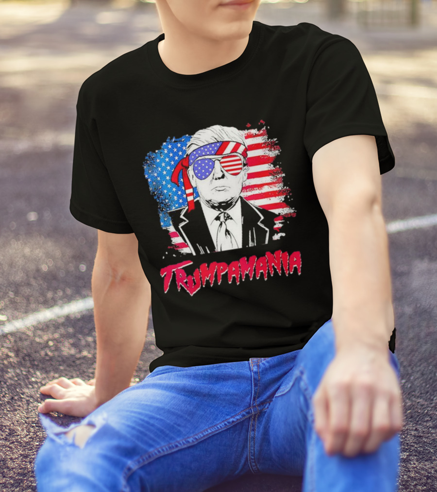 Trump Mania Trumpmania American Flag Sunglasses T-Shirt