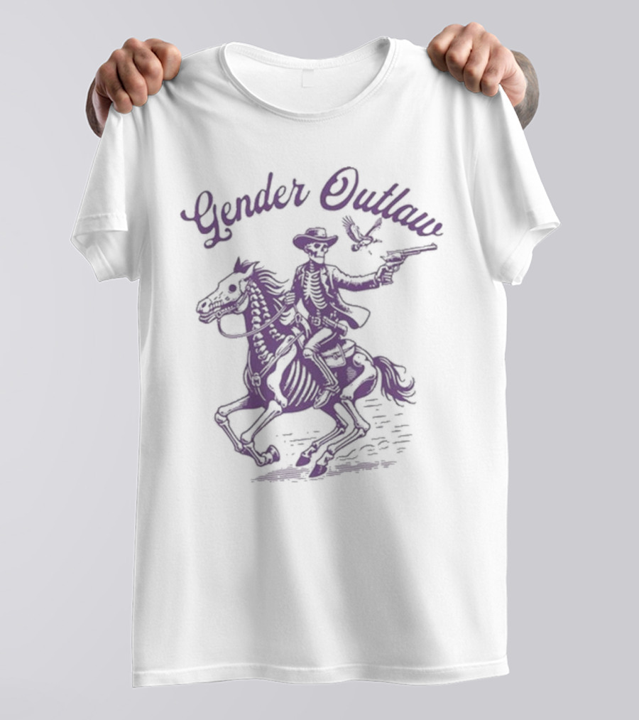 Veda Scott Gender Outlaw Skeleton Cowboy Horse Rider With Bird T-Shirt