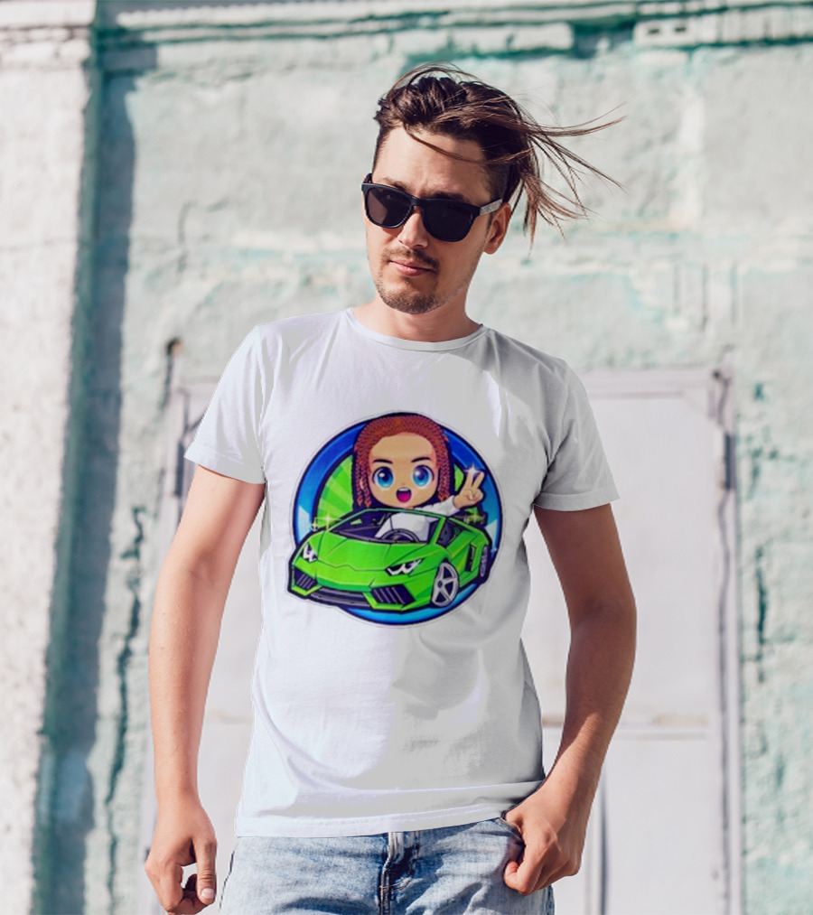 Leontin 2024 Cartoon Driver In Green Sports Car With Peace Sign T-Shirt