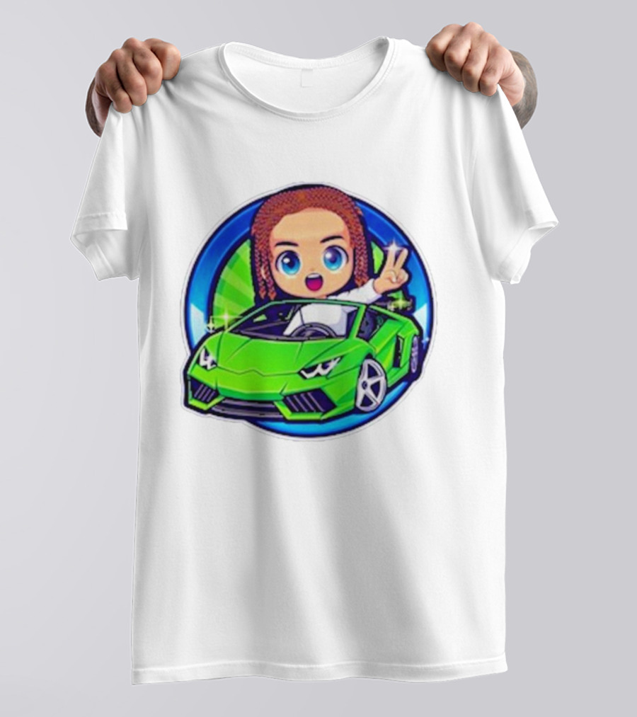 Leontin 2024 Cartoon Driver In Green Sports Car With Peace Sign T-Shirt