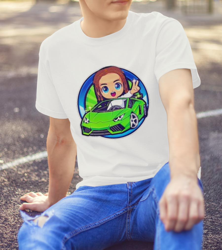 Leontin 2024 Cartoon Driver In Green Sports Car With Peace Sign T-Shirt